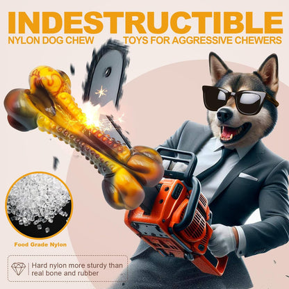 Dog Chew Toys for Aggressive Chewers, 2Pack Indestructible Dogs Bone Toy for Large Small Medium Breeds, Durable Tough Nylon Dog Toys To Keep Them Busy, Puppy Teething Dogs Toy Bone, Beef&Bacon Flavor