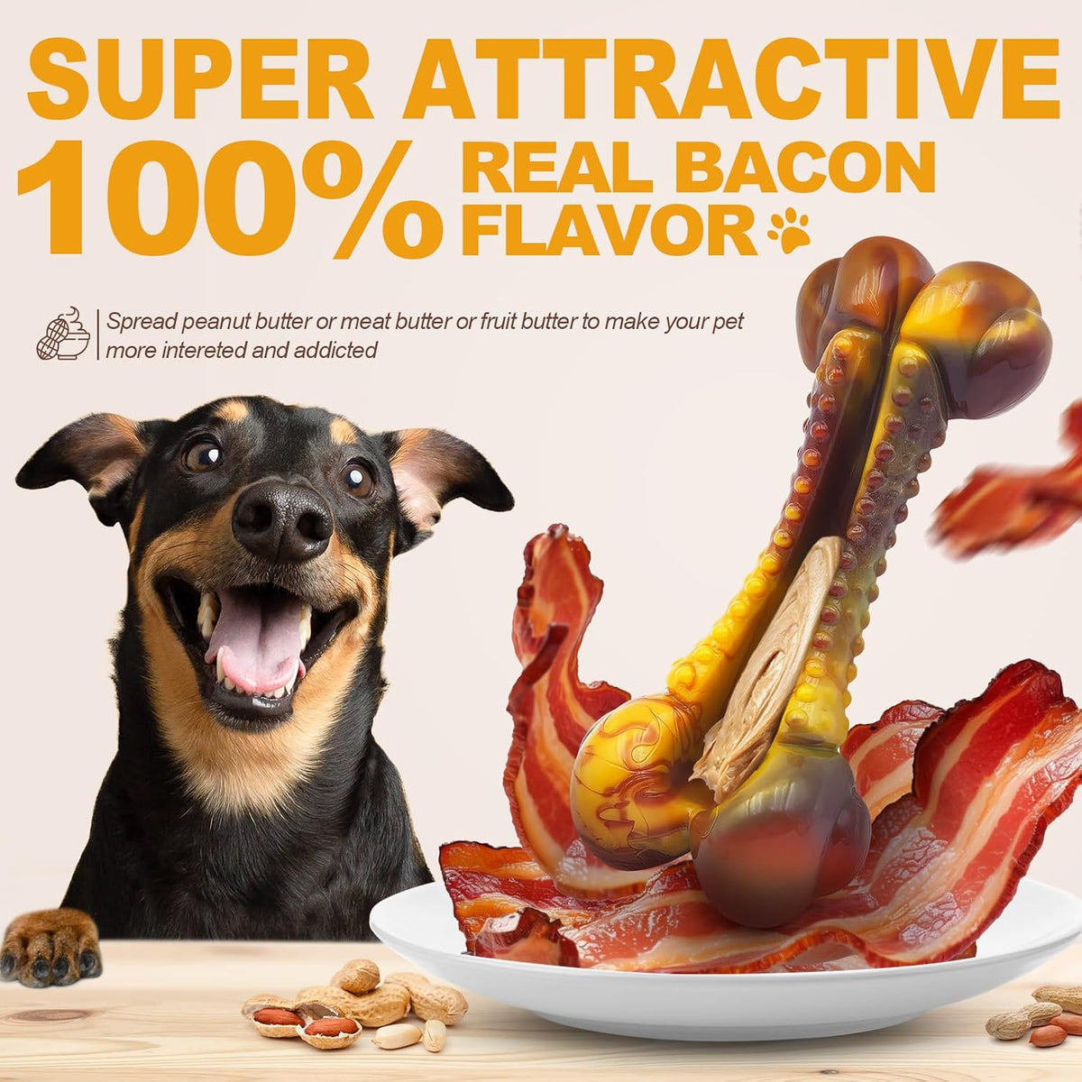 Dog Chew Toys for Aggressive Chewers, 2Pack Indestructible Dogs Bone Toy for Large Small Medium Breeds, Durable Tough Nylon Dog Toys To Keep Them Busy, Puppy Teething Dogs Toy Bone, Beef&Bacon Flavor