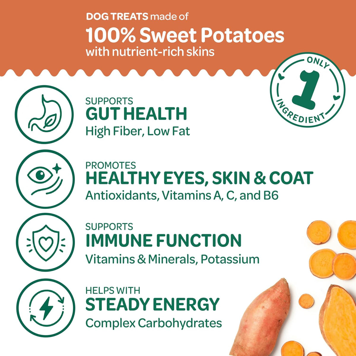 Sweet Potato Chews Healthy Dog Treats, 1 Ingredient, 8 oz