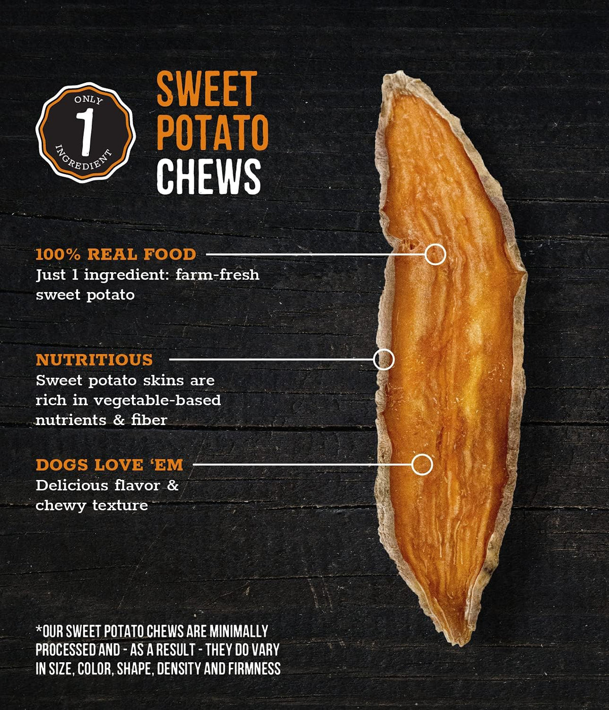 Sweet Potato Chews Healthy Dog Treats, 1 Ingredient, 8 oz