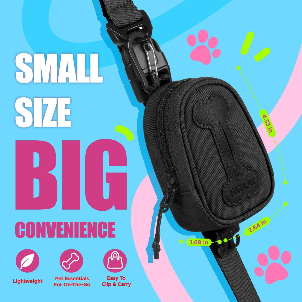 Dog Poop Bag Holder for Various Leashes,Hands Free Dog Bags Holder with Hook loop/Carabiner Clip,Bags Rolls Holder-Large Capacity,Dogs Walking,EXCLUDED