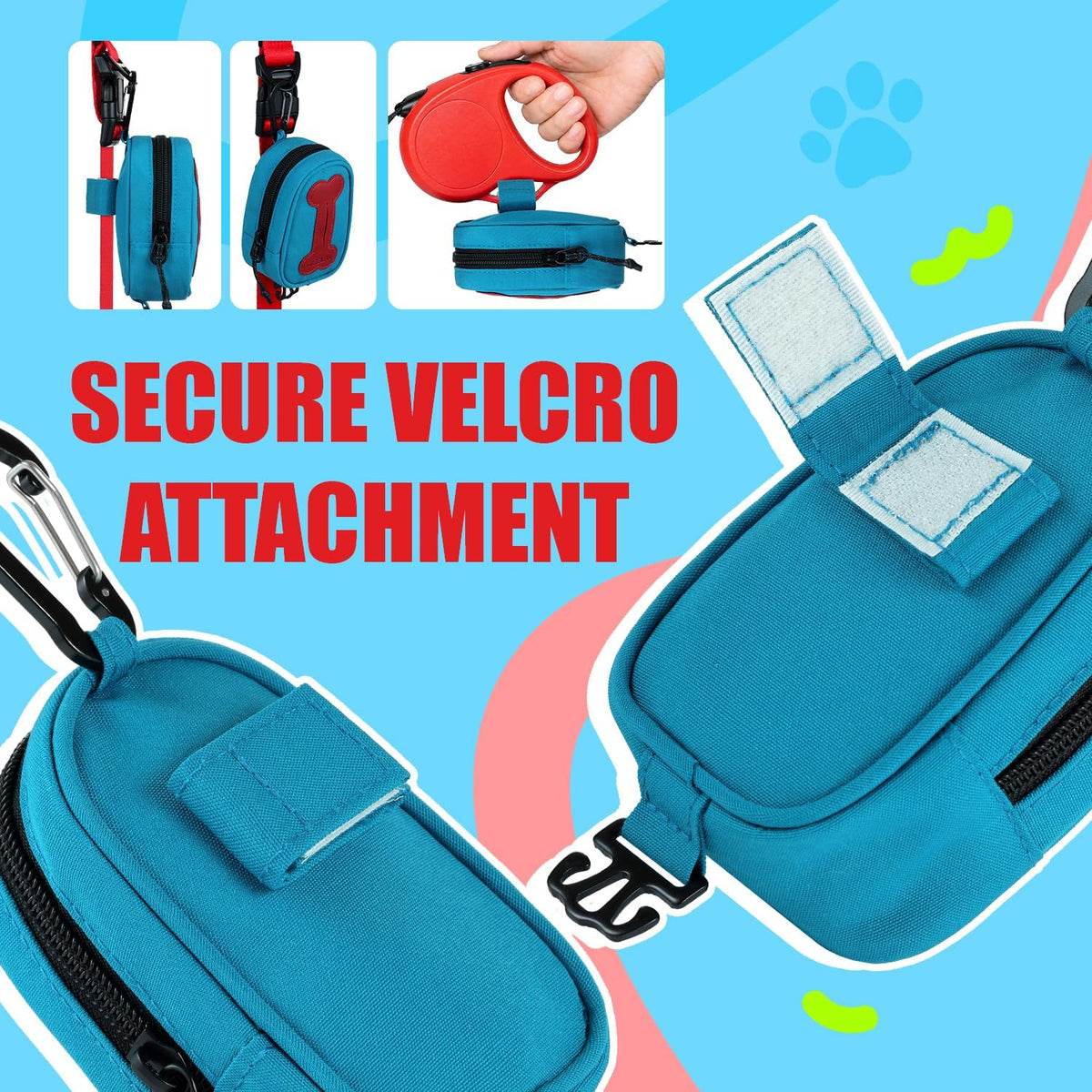 Dog Poop Bag Holder for Various Leashes,Hands Free Dog Bags Holder with Hook loop/Carabiner Clip,Bags Rolls Holder-Large Capacity,Dogs Walking,EXCLUDED
