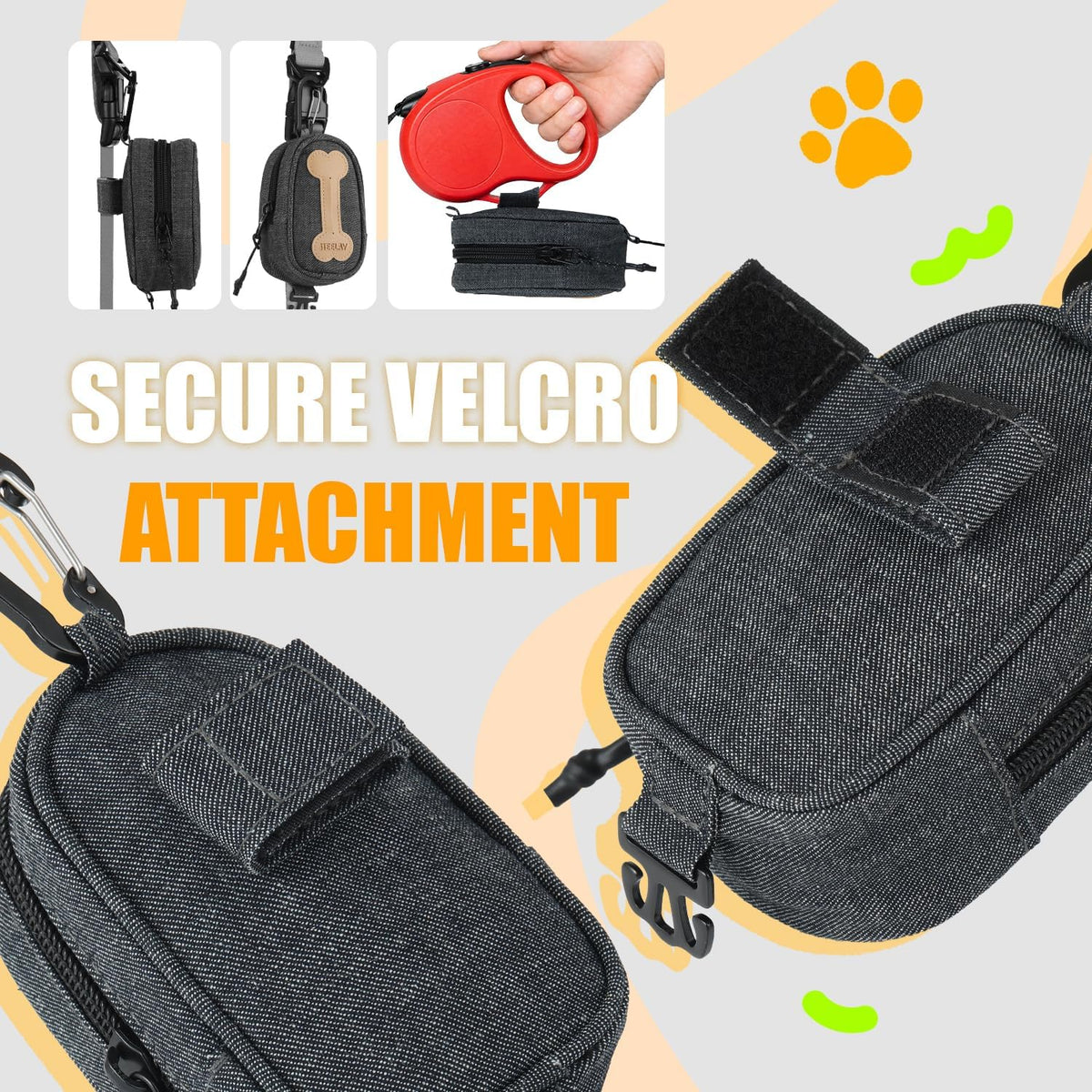 Dog Poop Bag Holder for Various Leashes,Hands Free Dog Bags Holder with Hook loop/Carabiner Clip,Bags Rolls Holder-Large Capacity,Dogs Walking,EXCLUDED