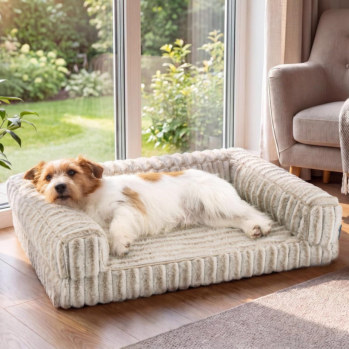 ComfyFleece™ Memory Foam Orthopedic Dog Beds Large Sized Dog 35" | Comfort Egg-Crate Foam Couch Sofa, Washable Corduroy Cover,Cozy Bolstor Waterproof Pet Bed with Sides,Non-Slip Bottom,Grey