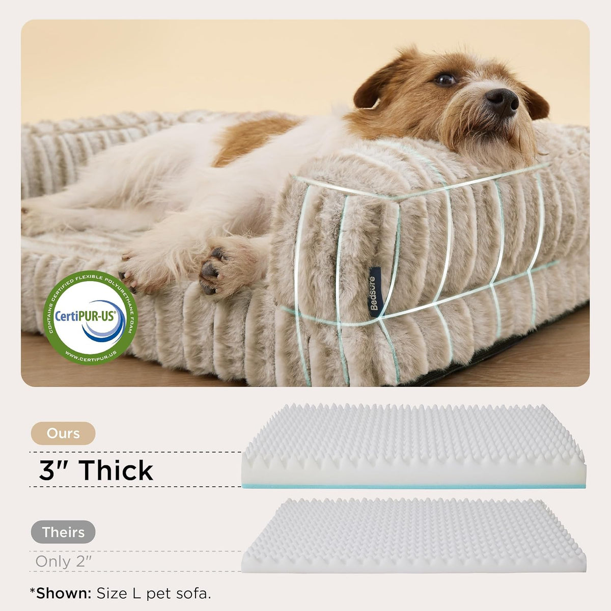 ComfyFleece™ Memory Foam Orthopedic Dog Beds Large Sized Dog 35" | Comfort Egg-Crate Foam Couch Sofa, Washable Corduroy Cover,Cozy Bolstor Waterproof Pet Bed with Sides,Non-Slip Bottom,Grey