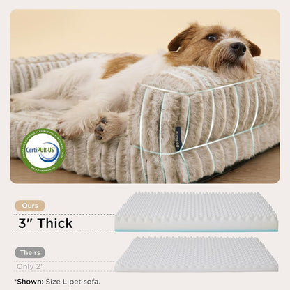 ComfyFleece™ Memory Foam Orthopedic Dog Beds Large Sized Dog 35" | Comfort Egg-Crate Foam Couch Sofa, Washable Corduroy Cover,Cozy Bolstor Waterproof Pet Bed with Sides,Non-Slip Bottom,Grey