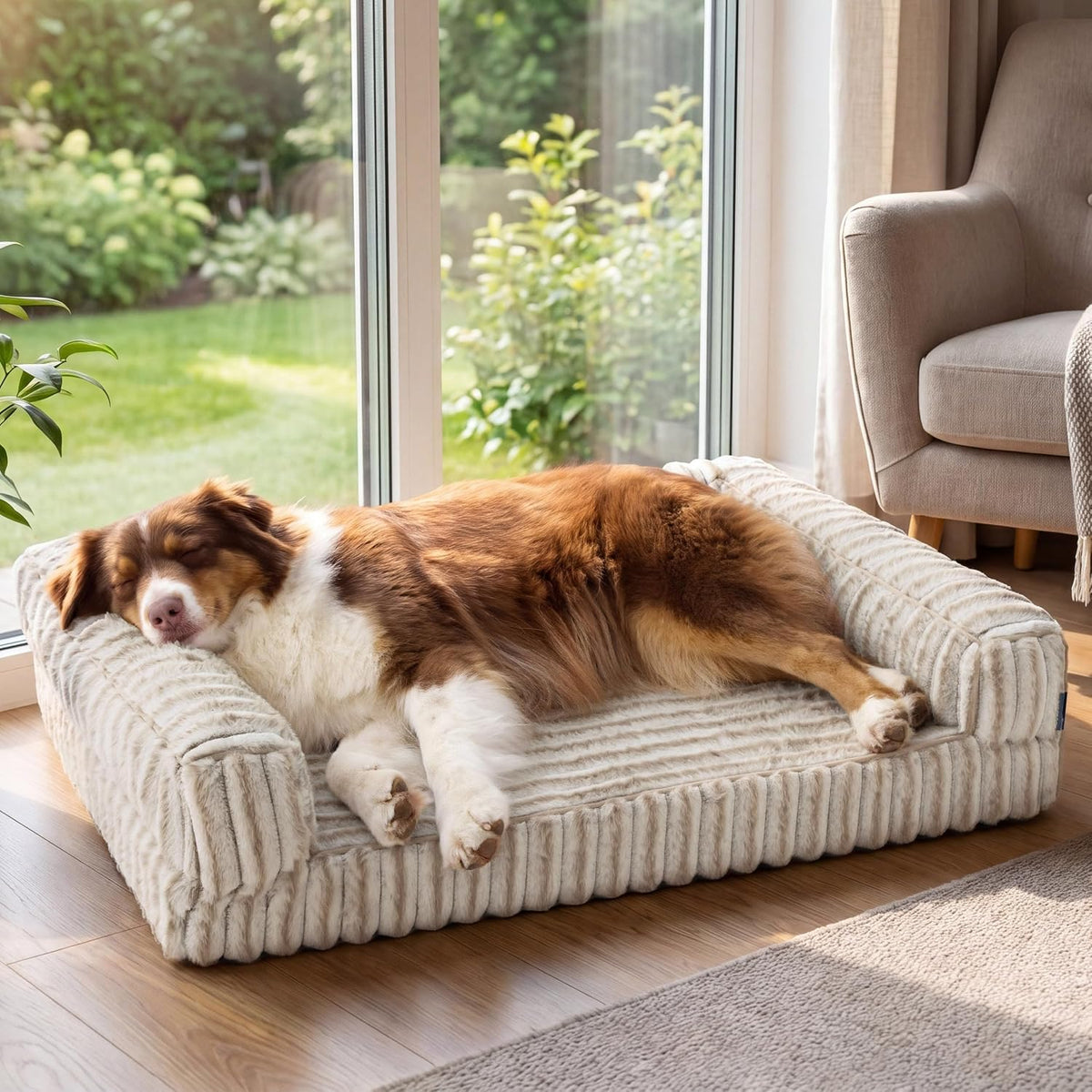 ComfyFleece™ Memory Foam Orthopedic Dog Beds Large Sized Dog 35" | Comfort Egg-Crate Foam Couch Sofa, Washable Corduroy Cover,Cozy Bolstor Waterproof Pet Bed with Sides,Non-Slip Bottom,Grey