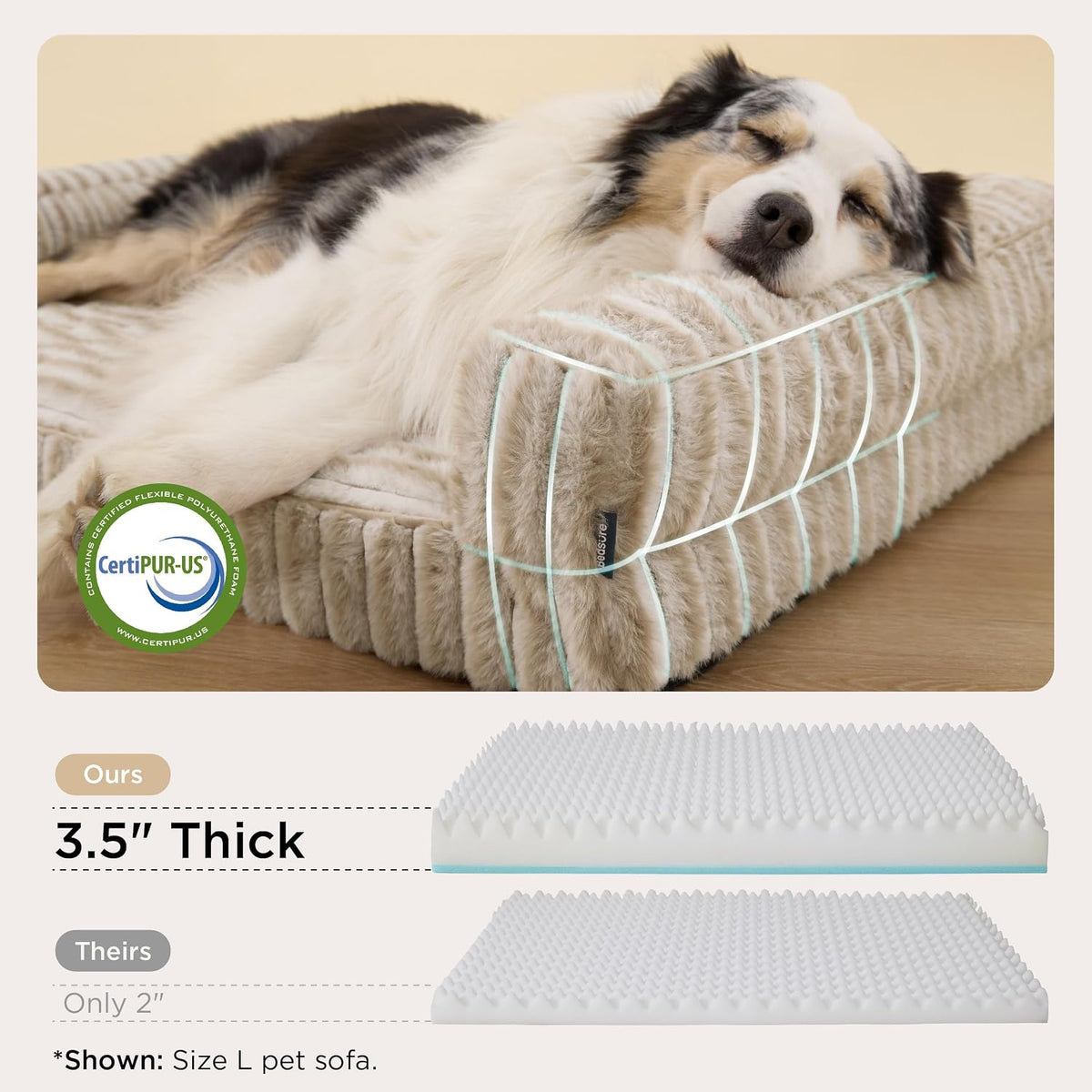 ComfyFleece™ Memory Foam Orthopedic Dog Beds Large Sized Dog 35" | Comfort Egg-Crate Foam Couch Sofa, Washable Corduroy Cover,Cozy Bolstor Waterproof Pet Bed with Sides,Non-Slip Bottom,Grey