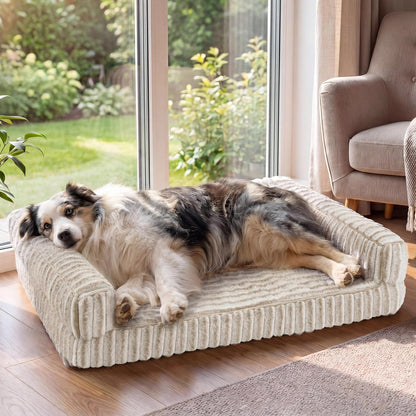 ComfyFleece™ Memory Foam Orthopedic Dog Beds Large Sized Dog 35" | Comfort Egg-Crate Foam Couch Sofa, Washable Corduroy Cover,Cozy Bolstor Waterproof Pet Bed with Sides,Non-Slip Bottom,Grey