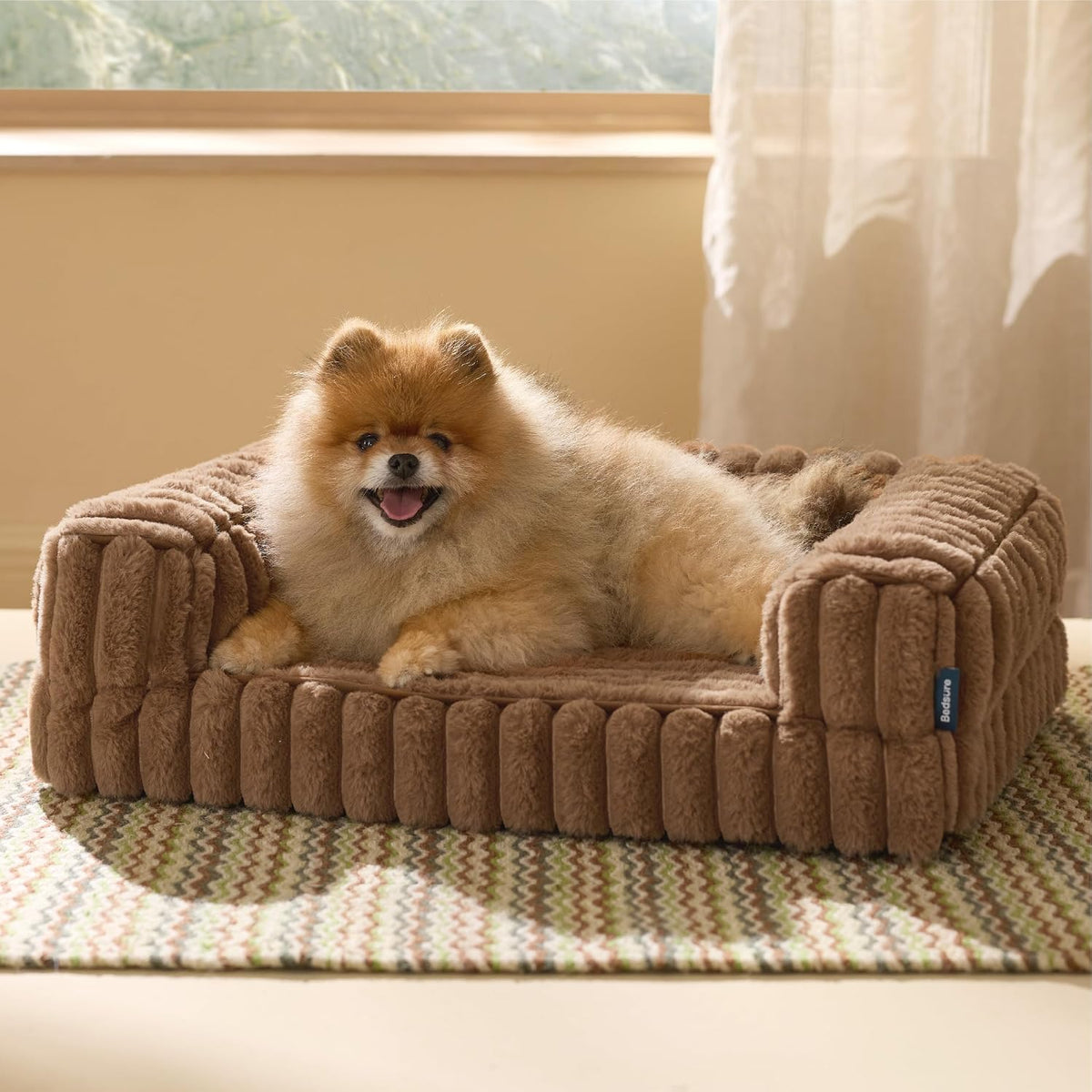 ComfyFleece™ Memory Foam Orthopedic Dog Beds Large Sized Dog 35" | Comfort Egg-Crate Foam Couch Sofa, Washable Corduroy Cover,Cozy Bolstor Waterproof Pet Bed with Sides,Non-Slip Bottom,Grey