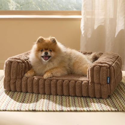 ComfyFleece™ Memory Foam Orthopedic Dog Beds Large Sized Dog 35" | Comfort Egg-Crate Foam Couch Sofa, Washable Corduroy Cover,Cozy Bolstor Waterproof Pet Bed with Sides,Non-Slip Bottom,Grey