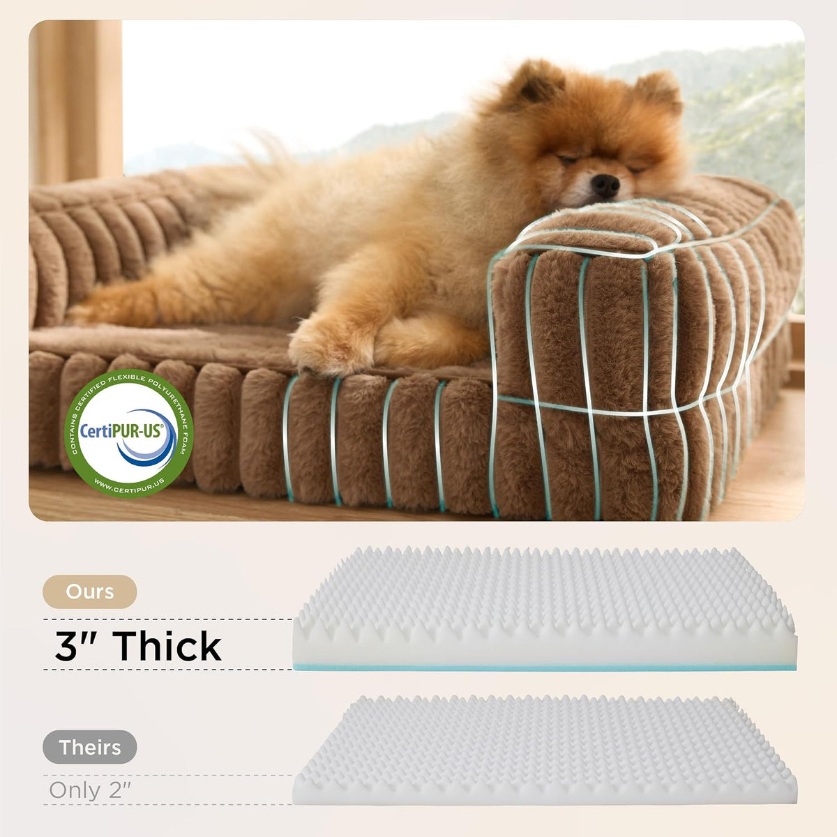ComfyFleece™ Memory Foam Orthopedic Dog Beds Large Sized Dog 35" | Comfort Egg-Crate Foam Couch Sofa, Washable Corduroy Cover,Cozy Bolstor Waterproof Pet Bed with Sides,Non-Slip Bottom,Grey