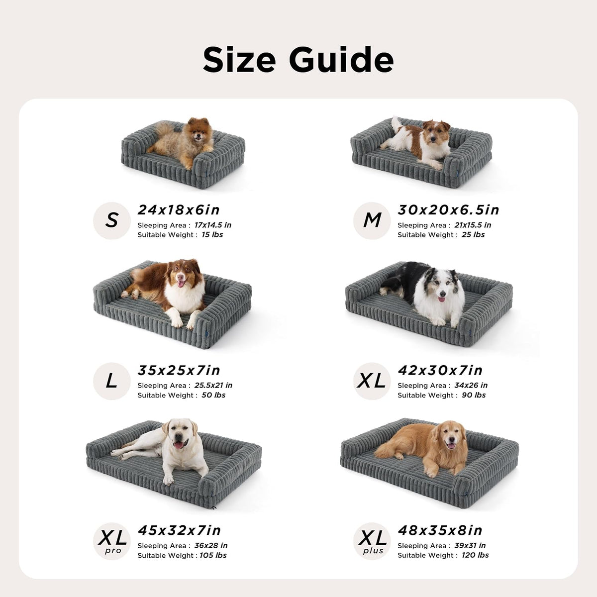 ComfyFleece™ Memory Foam Orthopedic Dog Beds Large Sized Dog 35" | Comfort Egg-Crate Foam Couch Sofa, Washable Corduroy Cover,Cozy Bolstor Waterproof Pet Bed with Sides,Non-Slip Bottom,Grey