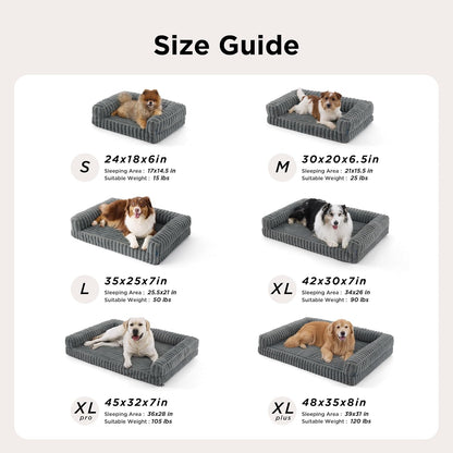 ComfyFleece™ Memory Foam Orthopedic Dog Beds Large Sized Dog 35" | Comfort Egg-Crate Foam Couch Sofa, Washable Corduroy Cover,Cozy Bolstor Waterproof Pet Bed with Sides,Non-Slip Bottom,Grey