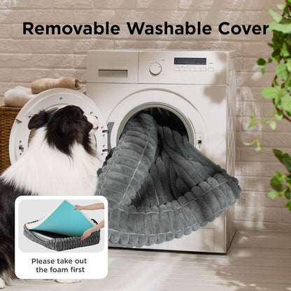 ComfyFleece™ Memory Foam Orthopedic Dog Beds Large Sized Dog 35" | Comfort Egg-Crate Foam Couch Sofa, Washable Corduroy Cover,Cozy Bolstor Waterproof Pet Bed with Sides,Non-Slip Bottom,Grey