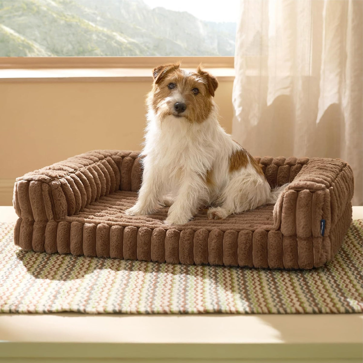 ComfyFleece™ Memory Foam Orthopedic Dog Beds Large Sized Dog 35" | Comfort Egg-Crate Foam Couch Sofa, Washable Corduroy Cover,Cozy Bolstor Waterproof Pet Bed with Sides,Non-Slip Bottom,Grey