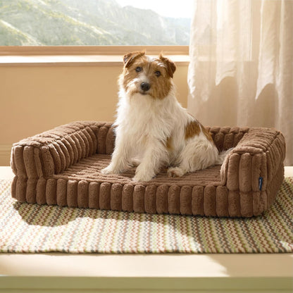 ComfyFleece™ Memory Foam Orthopedic Dog Beds Large Sized Dog 35" | Comfort Egg-Crate Foam Couch Sofa, Washable Corduroy Cover,Cozy Bolstor Waterproof Pet Bed with Sides,Non-Slip Bottom,Grey