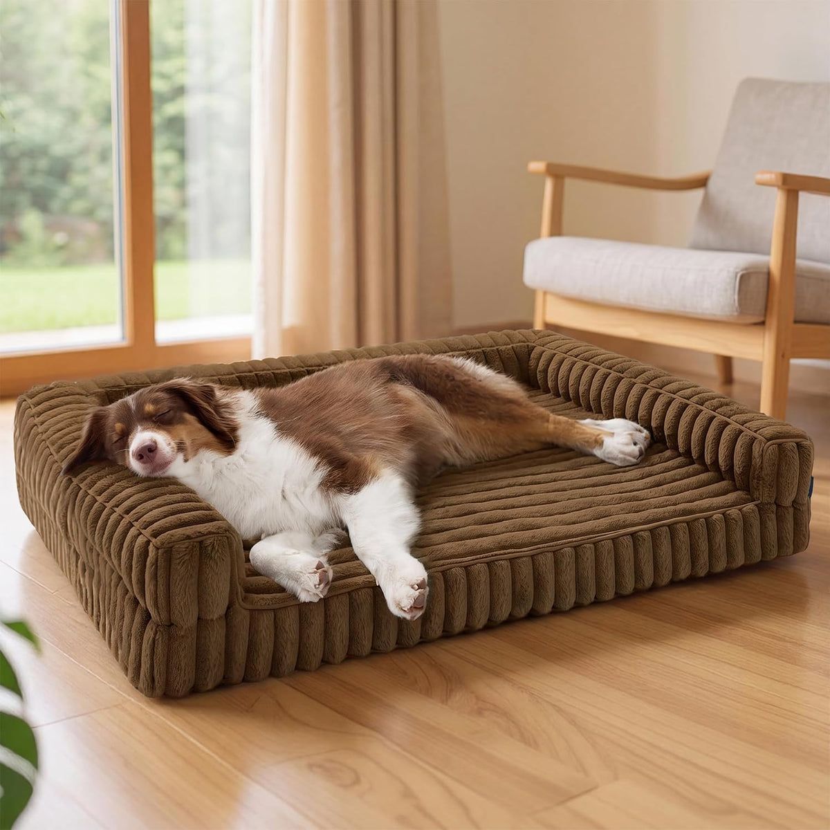 ComfyFleece™ Memory Foam Orthopedic Dog Beds Large Sized Dog 35" | Comfort Egg-Crate Foam Couch Sofa, Washable Corduroy Cover,Cozy Bolstor Waterproof Pet Bed with Sides,Non-Slip Bottom,Grey
