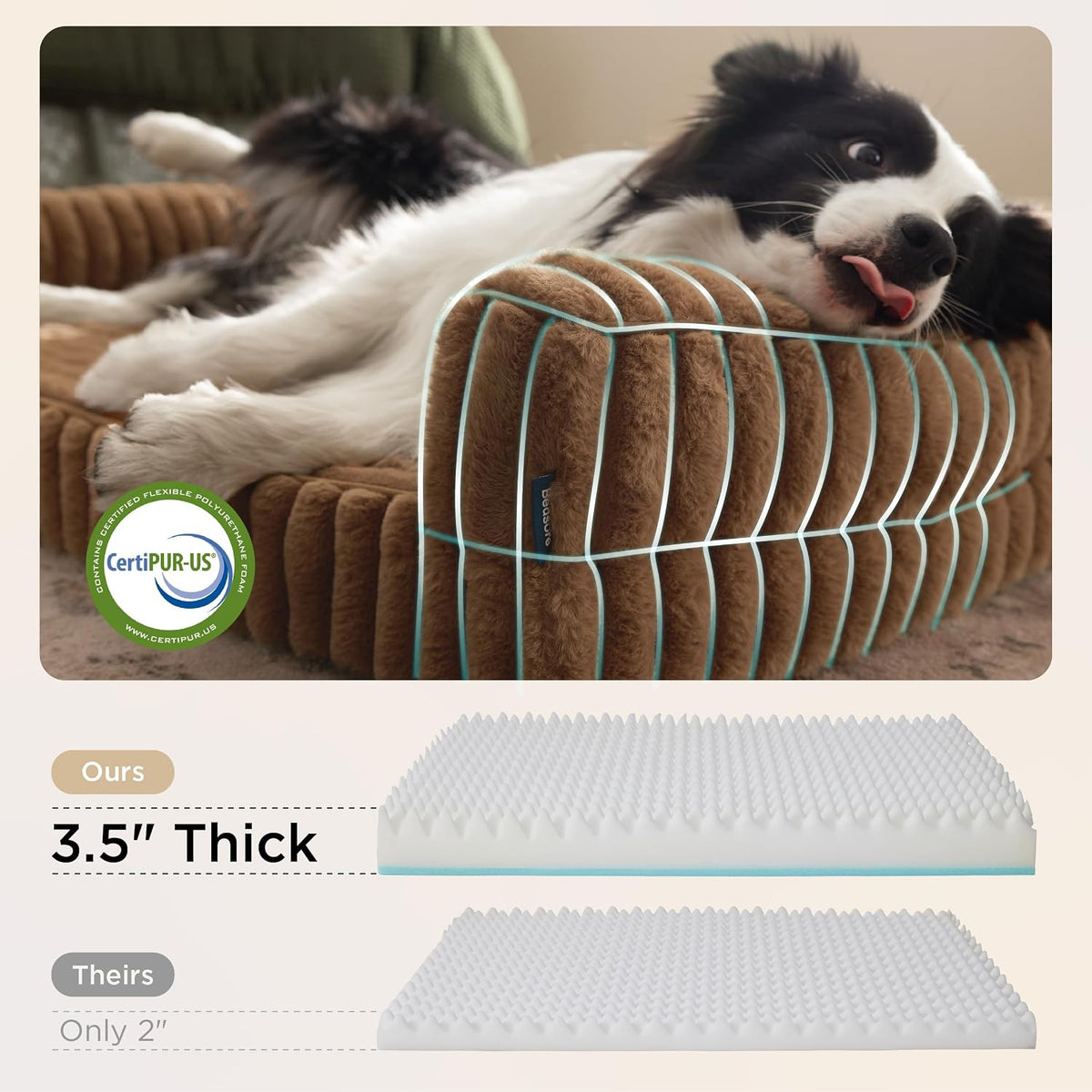 ComfyFleece™ Memory Foam Orthopedic Dog Beds Large Sized Dog 35" | Comfort Egg-Crate Foam Couch Sofa, Washable Corduroy Cover,Cozy Bolstor Waterproof Pet Bed with Sides,Non-Slip Bottom,Grey