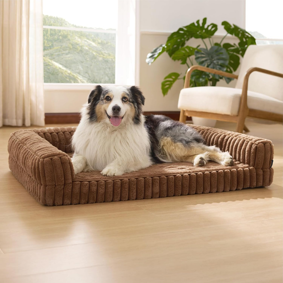 ComfyFleece™ Memory Foam Orthopedic Dog Beds Large Sized Dog 35" | Comfort Egg-Crate Foam Couch Sofa, Washable Corduroy Cover,Cozy Bolstor Waterproof Pet Bed with Sides,Non-Slip Bottom,Grey