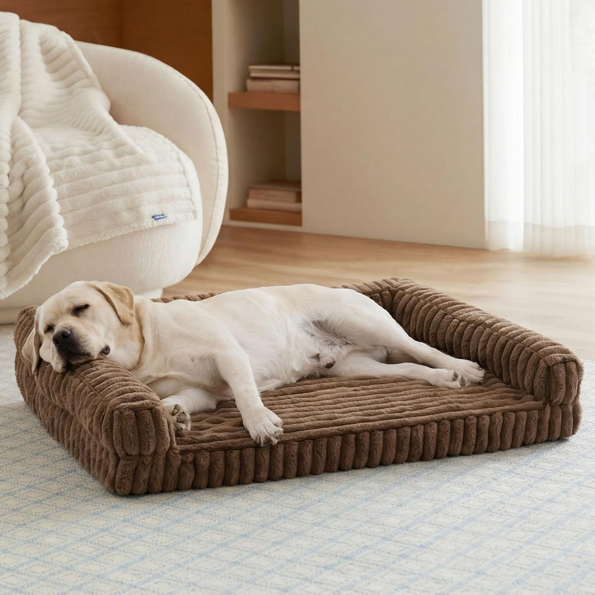 ComfyFleece™ Memory Foam Orthopedic Dog Beds Large Sized Dog 35" | Comfort Egg-Crate Foam Couch Sofa, Washable Corduroy Cover,Cozy Bolstor Waterproof Pet Bed with Sides,Non-Slip Bottom,Grey