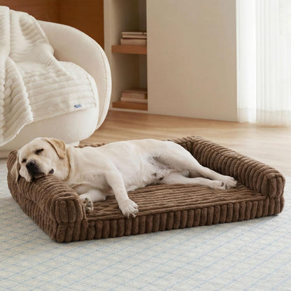 ComfyFleece™ Memory Foam Orthopedic Dog Beds Large Sized Dog 35" | Comfort Egg-Crate Foam Couch Sofa, Washable Corduroy Cover,Cozy Bolstor Waterproof Pet Bed with Sides,Non-Slip Bottom,Grey