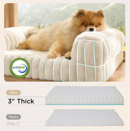 ComfyFleece™ Memory Foam Orthopedic Dog Beds Large Sized Dog 35" | Comfort Egg-Crate Foam Couch Sofa, Washable Corduroy Cover,Cozy Bolstor Waterproof Pet Bed with Sides,Non-Slip Bottom,Grey