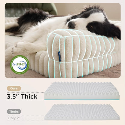 ComfyFleece™ Memory Foam Orthopedic Dog Beds Large Sized Dog 35" | Comfort Egg-Crate Foam Couch Sofa, Washable Corduroy Cover,Cozy Bolstor Waterproof Pet Bed with Sides,Non-Slip Bottom,Grey
