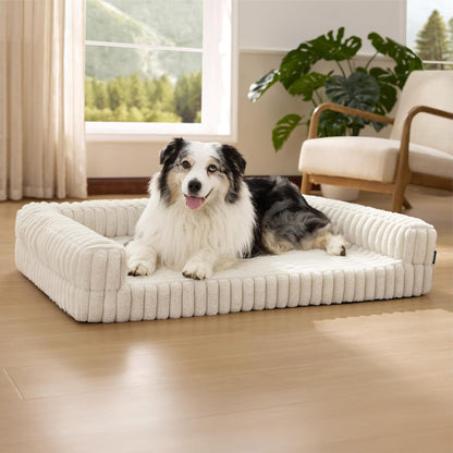 ComfyFleece™ Memory Foam Orthopedic Dog Beds Large Sized Dog 35" | Comfort Egg-Crate Foam Couch Sofa, Washable Corduroy Cover,Cozy Bolstor Waterproof Pet Bed with Sides,Non-Slip Bottom,Grey