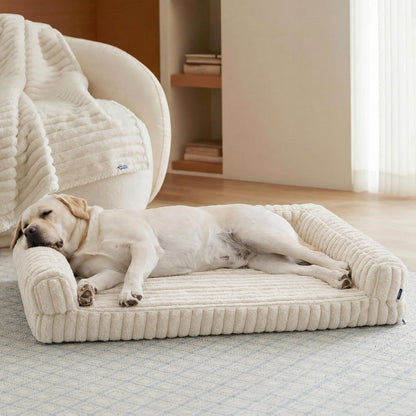 ComfyFleece™ Memory Foam Orthopedic Dog Beds Large Sized Dog 35" | Comfort Egg-Crate Foam Couch Sofa, Washable Corduroy Cover,Cozy Bolstor Waterproof Pet Bed with Sides,Non-Slip Bottom,Grey