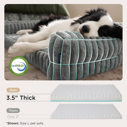 ComfyFleece™ Memory Foam Orthopedic Dog Beds Large Sized Dog 35" | Comfort Egg-Crate Foam Couch Sofa, Washable Corduroy Cover,Cozy Bolstor Waterproof Pet Bed with Sides,Non-Slip Bottom,Grey