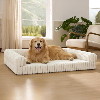 ComfyFleece™ Memory Foam Orthopedic Dog Beds Large Sized Dog 35" | Comfort Egg-Crate Foam Couch Sofa, Washable Corduroy Cover,Cozy Bolstor Waterproof Pet Bed with Sides,Non-Slip Bottom,Grey