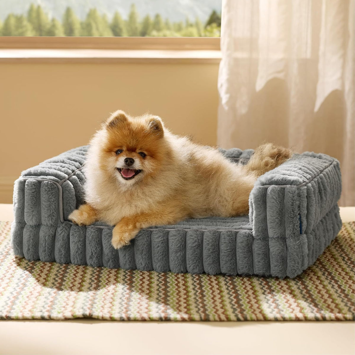ComfyFleece™ Memory Foam Orthopedic Dog Beds Large Sized Dog 35" | Comfort Egg-Crate Foam Couch Sofa, Washable Corduroy Cover,Cozy Bolstor Waterproof Pet Bed with Sides,Non-Slip Bottom,Grey