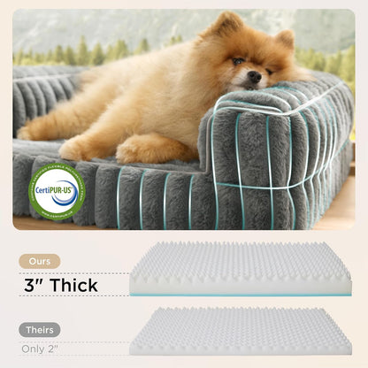 ComfyFleece™ Memory Foam Orthopedic Dog Beds Large Sized Dog 35" | Comfort Egg-Crate Foam Couch Sofa, Washable Corduroy Cover,Cozy Bolstor Waterproof Pet Bed with Sides,Non-Slip Bottom,Grey
