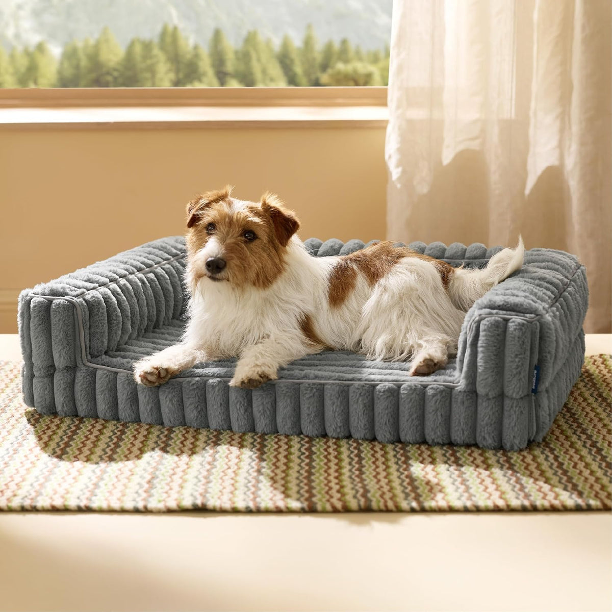 ComfyFleece™ Memory Foam Orthopedic Dog Beds Large Sized Dog 35" | Comfort Egg-Crate Foam Couch Sofa, Washable Corduroy Cover,Cozy Bolstor Waterproof Pet Bed with Sides,Non-Slip Bottom,Grey
