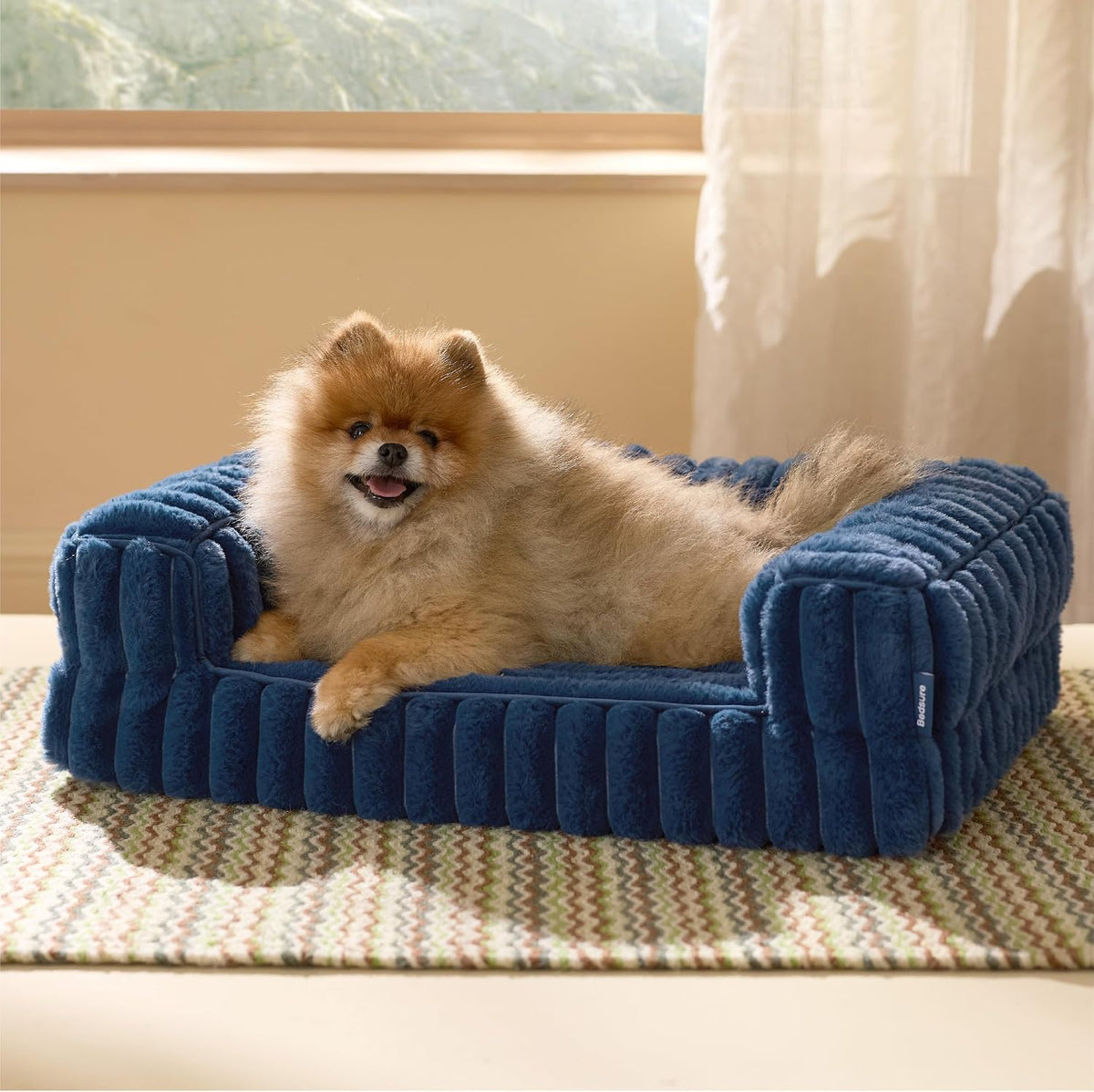 ComfyFleece™ Memory Foam Orthopedic Dog Beds Large Sized Dog 35" | Comfort Egg-Crate Foam Couch Sofa, Washable Corduroy Cover,Cozy Bolstor Waterproof Pet Bed with Sides,Non-Slip Bottom,Grey