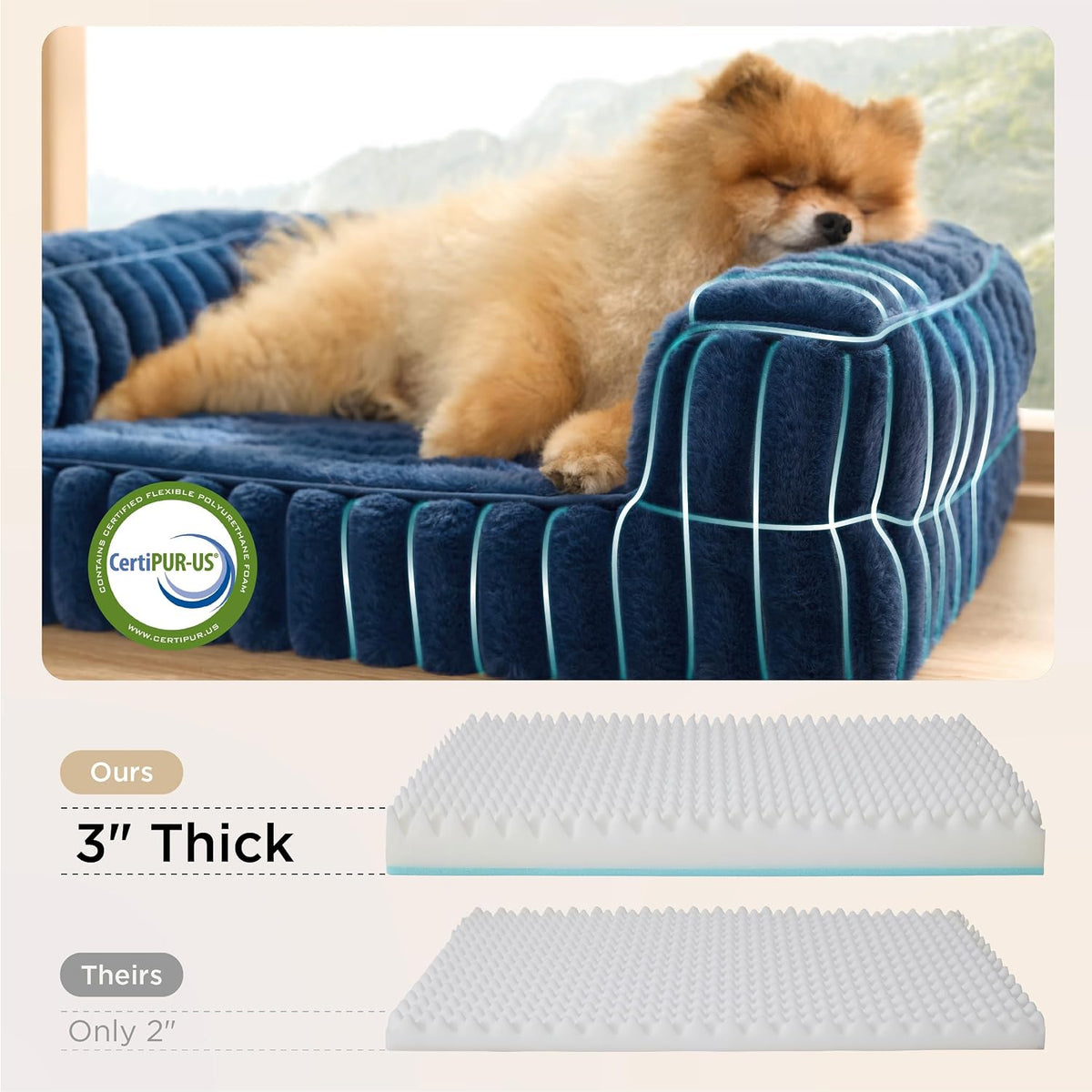 ComfyFleece™ Memory Foam Orthopedic Dog Beds Large Sized Dog 35" | Comfort Egg-Crate Foam Couch Sofa, Washable Corduroy Cover,Cozy Bolstor Waterproof Pet Bed with Sides,Non-Slip Bottom,Grey