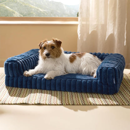 ComfyFleece™ Memory Foam Orthopedic Dog Beds Large Sized Dog 35" | Comfort Egg-Crate Foam Couch Sofa, Washable Corduroy Cover,Cozy Bolstor Waterproof Pet Bed with Sides,Non-Slip Bottom,Grey