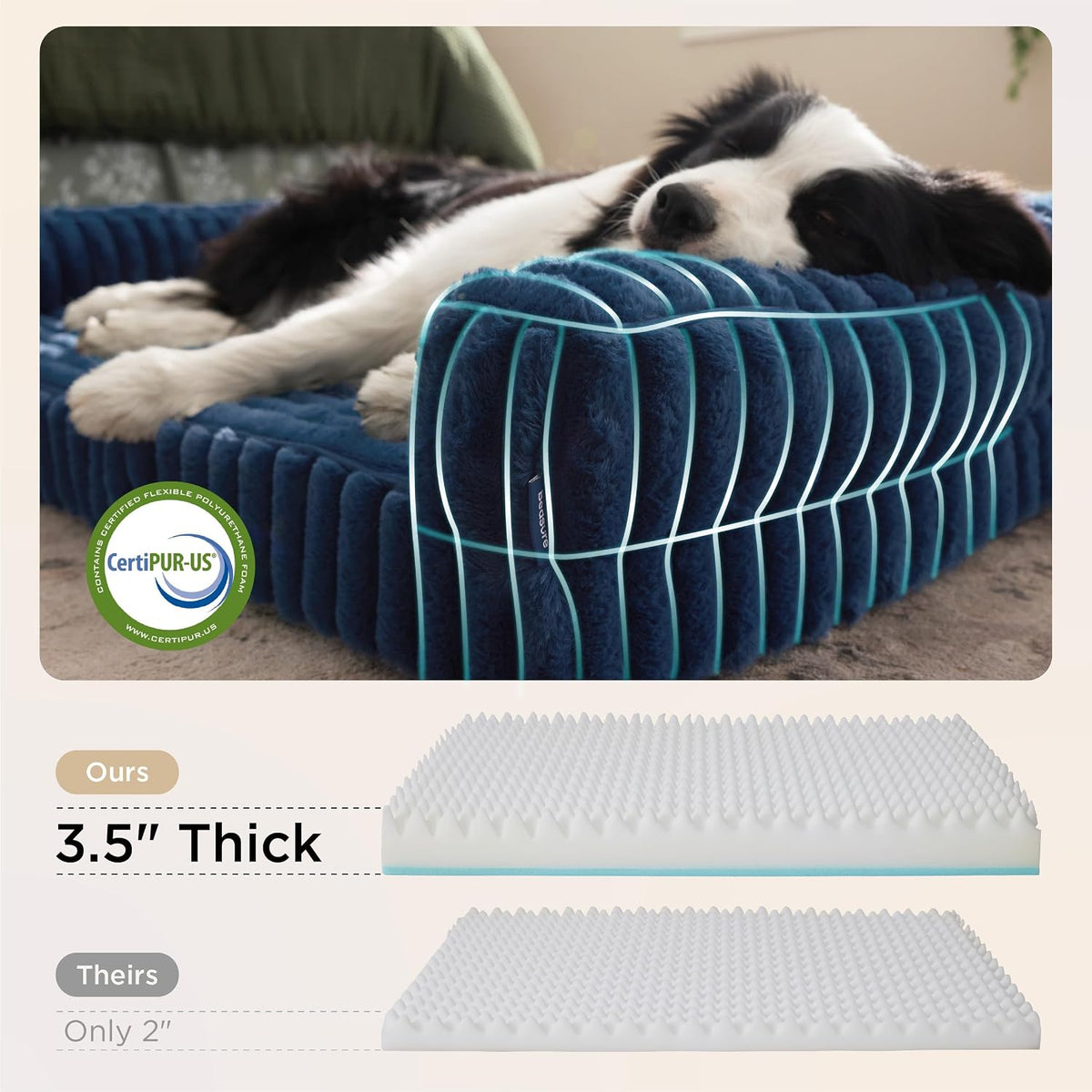 ComfyFleece™ Memory Foam Orthopedic Dog Beds Large Sized Dog 35" | Comfort Egg-Crate Foam Couch Sofa, Washable Corduroy Cover,Cozy Bolstor Waterproof Pet Bed with Sides,Non-Slip Bottom,Grey