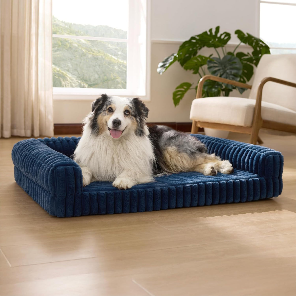 ComfyFleece™ Memory Foam Orthopedic Dog Beds Large Sized Dog 35" | Comfort Egg-Crate Foam Couch Sofa, Washable Corduroy Cover,Cozy Bolstor Waterproof Pet Bed with Sides,Non-Slip Bottom,Grey