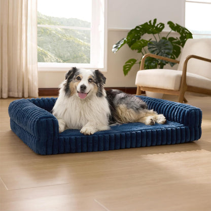 ComfyFleece™ Memory Foam Orthopedic Dog Beds Large Sized Dog 35" | Comfort Egg-Crate Foam Couch Sofa, Washable Corduroy Cover,Cozy Bolstor Waterproof Pet Bed with Sides,Non-Slip Bottom,Grey