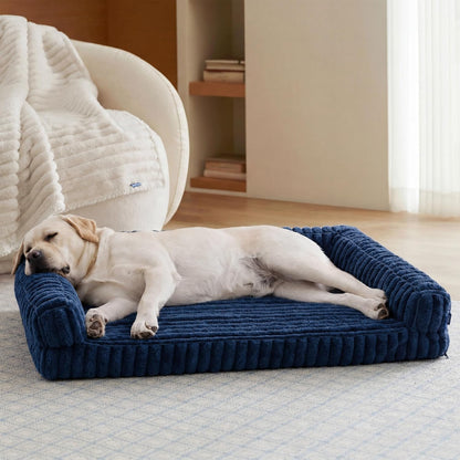 ComfyFleece™ Memory Foam Orthopedic Dog Beds Large Sized Dog 35" | Comfort Egg-Crate Foam Couch Sofa, Washable Corduroy Cover,Cozy Bolstor Waterproof Pet Bed with Sides,Non-Slip Bottom,Grey