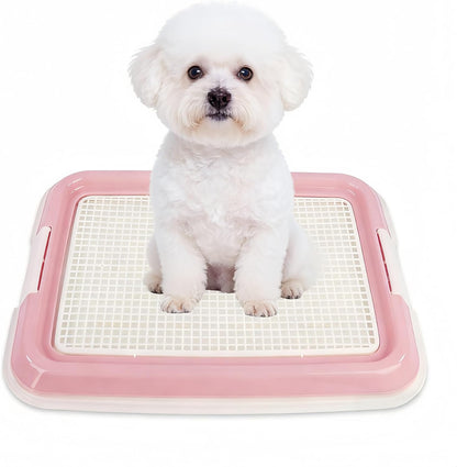 Dog Potty Tray for Small Dogs, Puppy Potty Training Tray 19.7"x14.5" Indoor Dog Toilet, Leak-Proof Pet Pads Holder (Pink)