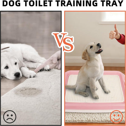 Dog Potty Tray for Small Dogs, Puppy Potty Training Tray 19.7"x14.5" Indoor Dog Toilet, Leak-Proof Pet Pads Holder (Pink)