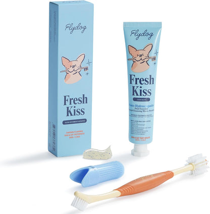 Flydog Fresh Kiss Nano-HAp Dog Tooth Brushing Kit, Vet Approved Remineralizing Formula for Dogs & Cats - Rebuild Enamel, Remove Tartar & Plaque, 360° Toothbrush & Silicone Finger Brush (Chicken)