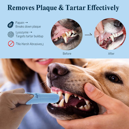 Flydog Fresh Kiss Nano-HAp Dog Tooth Brushing Kit, Vet Approved Remineralizing Formula for Dogs & Cats - Rebuild Enamel, Remove Tartar & Plaque, 360° Toothbrush & Silicone Finger Brush (Chicken)