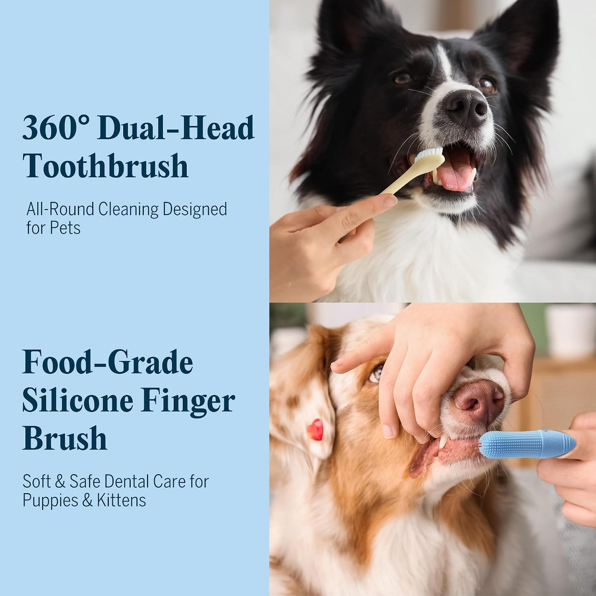 Flydog Fresh Kiss Nano-HAp Dog Tooth Brushing Kit, Vet Approved Remineralizing Formula for Dogs & Cats - Rebuild Enamel, Remove Tartar & Plaque, 360° Toothbrush & Silicone Finger Brush (Chicken)