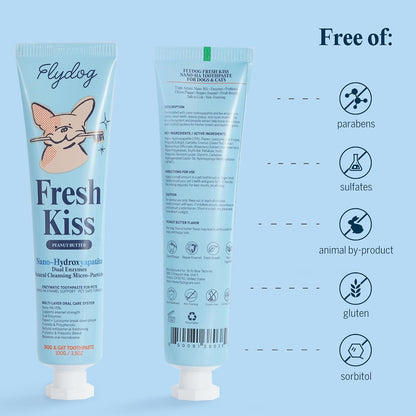 Flydog Fresh Kiss Nano-HAp Dog Tooth Brushing Kit, Vet Approved Remineralizing Formula for Dogs & Cats - Rebuild Enamel, Remove Tartar & Plaque, 360° Toothbrush & Silicone Finger Brush (Chicken)