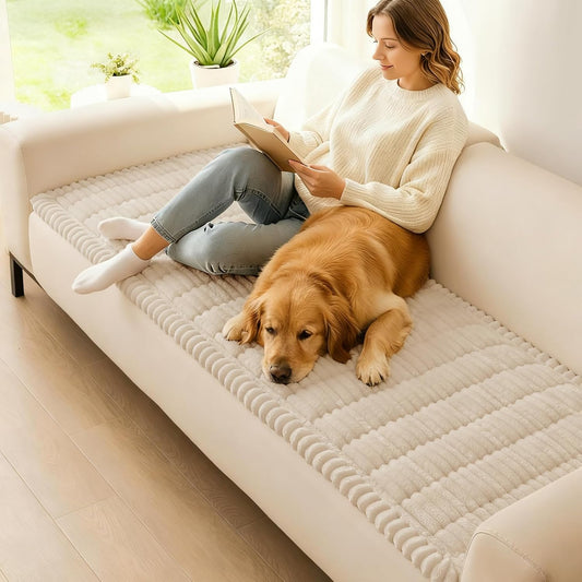 Couch Cover for Dogs, Washable Non Slip Plush Flannel Sofa Protector | Thick Flannel, Anti-Slip Backing, Pet Hair & Scratch Protection, Fits Sofa & Loveseat (27.6" x 59") - Colors A