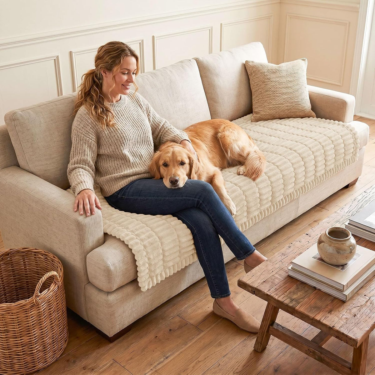 Couch Cover for Dogs, Washable Non Slip Plush Flannel Sofa Protector | Thick Flannel, Anti-Slip Backing, Pet Hair & Scratch Protection, Fits Sofa & Loveseat (27.6" x 59") - Colors A